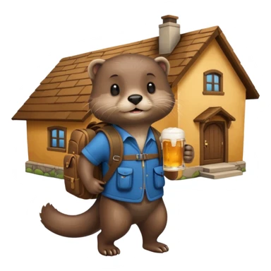 otter with a backpack holding a beer entering a house sticker