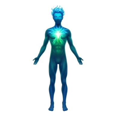 Masculine silhouette formed by radiating ethereal energy waves, abstract flowing aura in shape of man, minimalist sticker