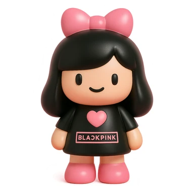 BLACKPINK-inspired object, black and pink colors, collectible and playful vinyl toy appearance sticker