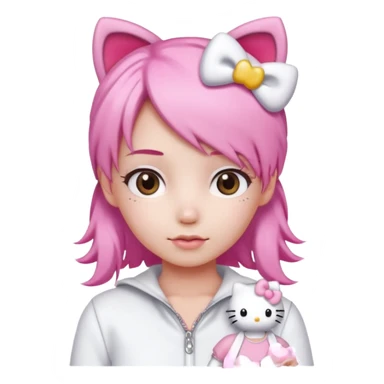 Female pink hair Wearing white and light pink clothing with hello kitty accessories sticker