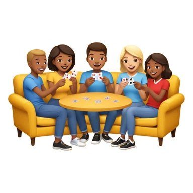 group of friends on couch playing a card game couch should be deep yellow color sticker