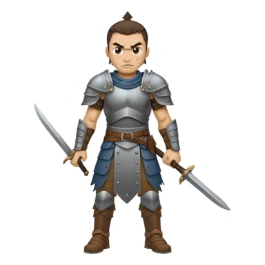 full body Hun warrior inspired by Mulan, barbaric, sharp cheekbones, angry glare, armored, tattered clothing sticker