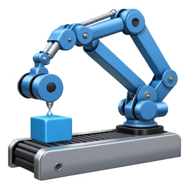 robot arm which is picking blue block on conveyor belt sticker