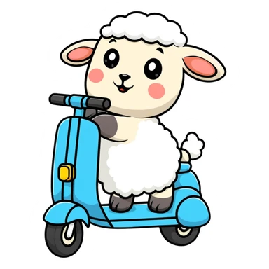 cartoon sheep on a scooter sticker