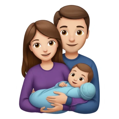 "Woman with long brown hair and fair skin holding a baby. And man with short brown hair and fair skin, without a mustache, holding a child. Smiling." sticker