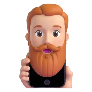bold man with beard speaking on an iPhone, animoji style, expressive face, 3D look sticker