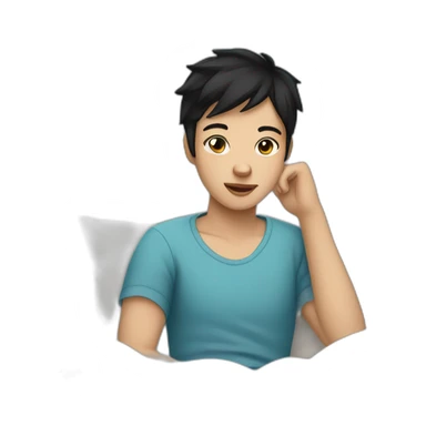 Teenager with black hair, fair skin, sleeping in bed sticker