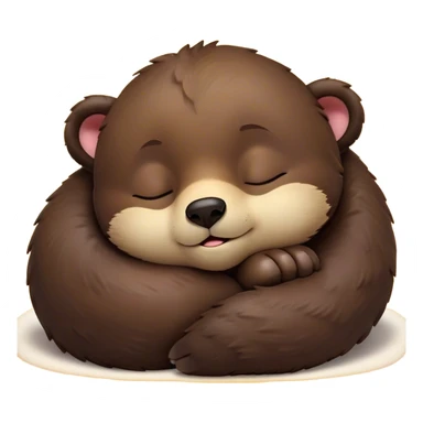 Meme-Worthy Cute Sleeping bear cub Portrait Emoji, Head resting peacefully with a contented smile, showcasing a massive, robust build and a luxuriously soft dark brown fur, eyes shut in a serene, restful nap, Simplified yet hilariously adorable features, highly detailed, glowing with a soft, drowsy light, high shine, relaxed and utterly lovable, stylized with an air of playful laziness, bright and heartwarming, soft glowing outline, capturing the essence of a comically sleepy bear cub, so meme-worthy it feels like it could instantly become the next viral sensation of adorable slumber! sticker
