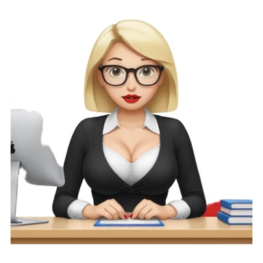 Blond lady.big boobs.glasses.short skirt.white shirt .cleavage .red lipstick .bending over desk sticker