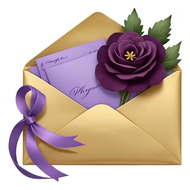 Beneath the soft light of a silver crescent moon, a bundle of handwritten letters lies wrapped in a velvety plum ribbon, adorned with a delicate sprig of lavender and a scattering of bruised violet pansies. A faded mauve rose and a deep purple peony, their petals gently curling at the edges, rest beside an ornate heart-shaped trinket, whispering tales of love lost and found. Golden stars twinkle faintly, reflecting off the wax-sealed envelopes, as if they, too, are enchanted by the lingering emotions woven into each word. sticker