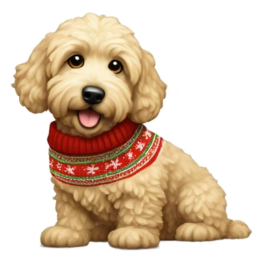 Black Mini Golden Doodle with a Christmas sweater sticker