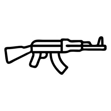 AK-47 rifle as a simple, modern icon, minimal details, clean lines, easily recognizable silhouette sticker