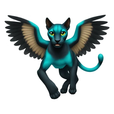 winged black puma with turquoise eyes flying sticker