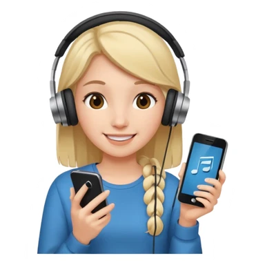 Girl listening to music with earphone and phone in hand sticker