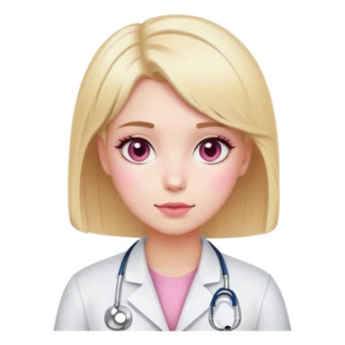 blonde girl with short hair, white skin, pink blush, she will be a veterinarian and brown eyes sticker