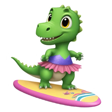 dinosaur on a surfboard wearing a tutu sticker