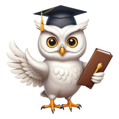 happy white Owl dancing with graduation hat and diploma in claws sticker