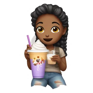 A girl eating wings and boba milk tea sticker