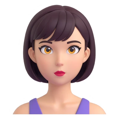 a sweet alt-girl head with short bob hair and bold eyeliner, no neck, just the face and hair, very cute expression, 3D emoji style sticker