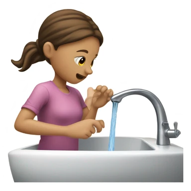 Girl with brown hair turning on sink and flushing toilet sticker