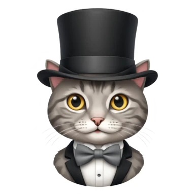 Grey tabby cat in top hat and bow tie sticker