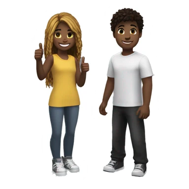 A black (African American) Roblox girl, a white American Roblox boy standing together. Both of them giving a thumbs up and smiling sticker