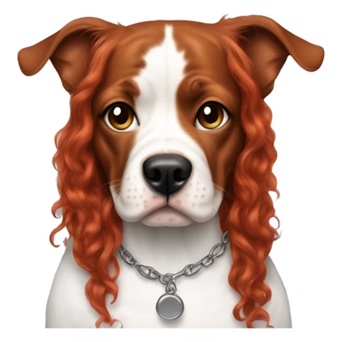 Long Red haired woman with septum piercing holding black and white English Staffordshire dog sticker