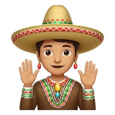 person deep in thought with a light smile on his face, wearing a traditional Mexican sombrero. The character has a neutral or slightly furrowed expression, one hand gently touching their chin in a classic thinking pose.  sticker