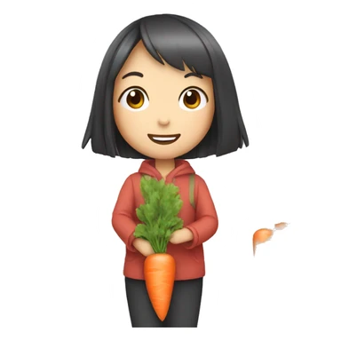 Cute japanese girl holding a large carrot sticker