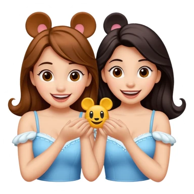 Son quatro chicas montadas en una atraccion de levantando la mano con orejas de Disney puestas en una atracción sticker