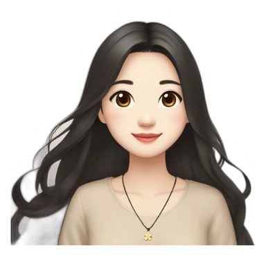 cute-singaporean-chinese-girl-in-muji-beige-dress-with-long-black-hair-and-van-cleef-clover-necklace sticker