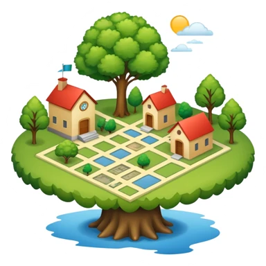 An icon featuring a local map, and regional landmarks, symbolizing local gardening. The design includes a tree, and 1 building, representing the unique geography and culture of a specific area. Transparent background highlights the exploration of local history and environment. sticker