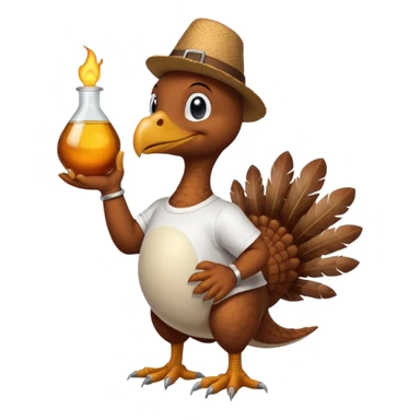 Thanksgiving Turkey wearing a T-shirt with a Sinclair oil dinosaur sticker