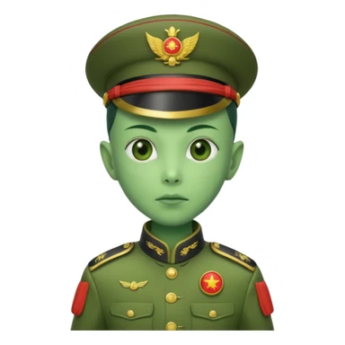 alien, wearing chinese soldier custome, half body sticker