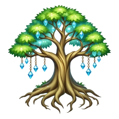 Spiritual magical ethereal tree with crystals hanging in it sticker