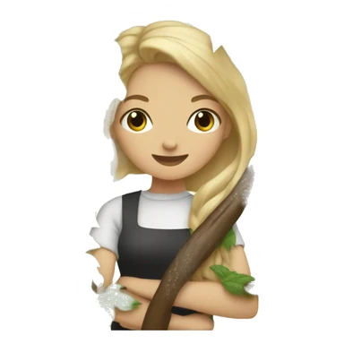 Girl barista hiding behind a tree sticker