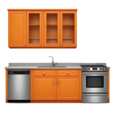 Realistic front facing orange hanging kitchen cabinets and counter.  sticker