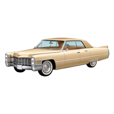 Beige 1966 Cadillac DeVille icon, ultra simplified design, clean 30-degree angle, just essential contours, Once Upon a Hollywood car, iOS emoji style sticker