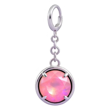 round cut pink fire opal charm, silver setting, silver jump ring, iridescent and neon details sticker