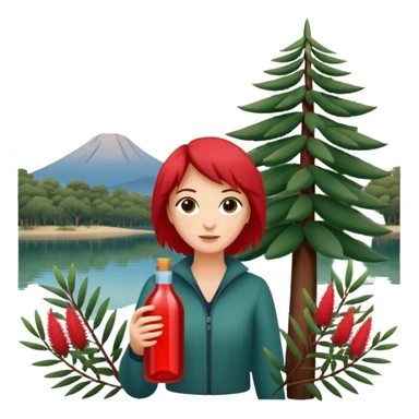 The word "Oldina" surrounded by trees and a lake and some native australian bottle brush branches  sticker