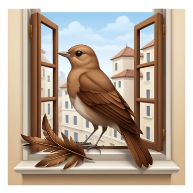 nightingale on open window sill sticker