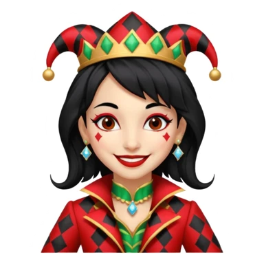Jester girl, black and red suit, black hair, harley quinn sticker