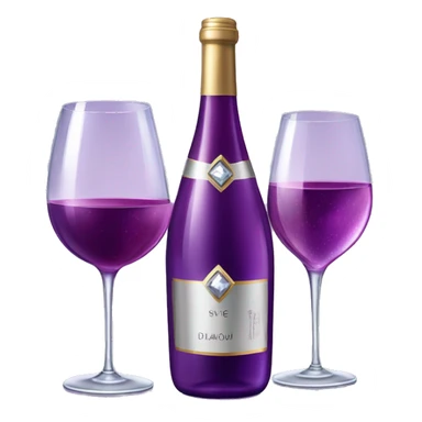 Realistic sparkling diamond glam bottle of Purple Wine and matching long stem wine glass. sticker