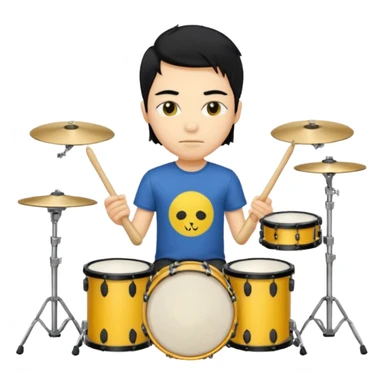 drummer with yellow skin and black hair at drum kit sticker