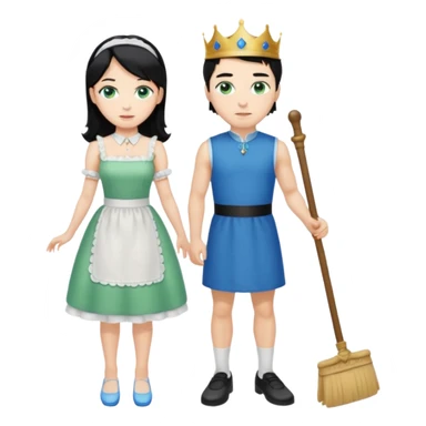 King, black hair, body, legst, blue eyes, shoes, maid blonde hair, green eyes, sexy short sleveless White dress, shoes sticker