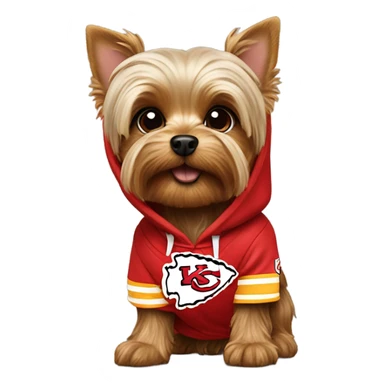 Yorkie wearing a chiefs hoodie sticker