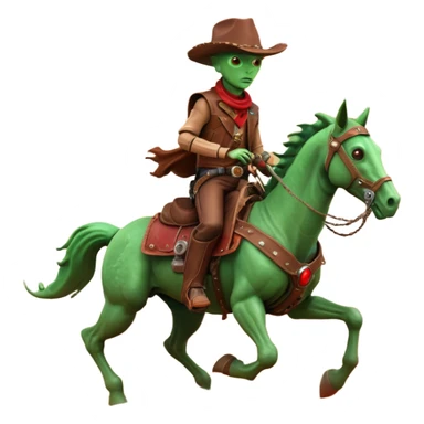 An alien cowboy riding a mechanical horse across a red Martian desert, two moons in the sky, dust storm swirling, wide cinematic shot, dramatic composition, hyper detailed, sci-fi western fusion sticker