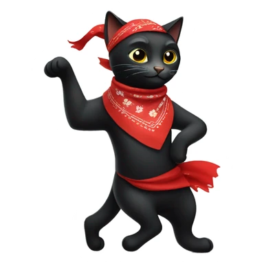 dancing black cat wearing a red bandana collar sticker