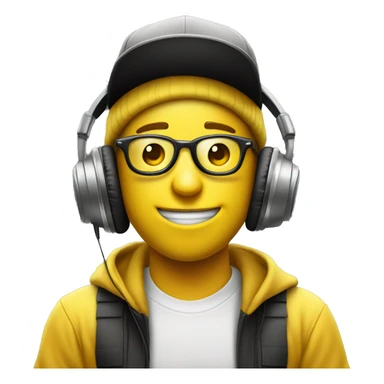 make a yellow circled classic emoji face with a snapback hat and headphones on listening to edm and make sure he is really into what he is listening to sticker
