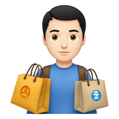 a white man with black hair carrying branded bags sticker